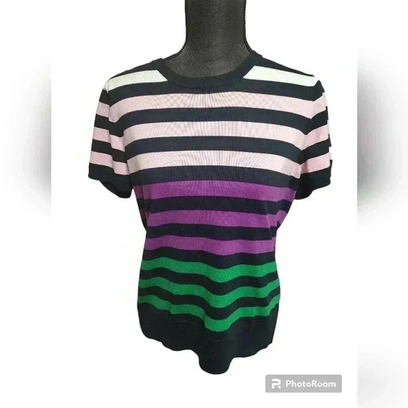 Brooks Brothers Supima Cotton Rainbow Color Blocks Stripes Knit Short Sleeve Top - Picture 1 of 5